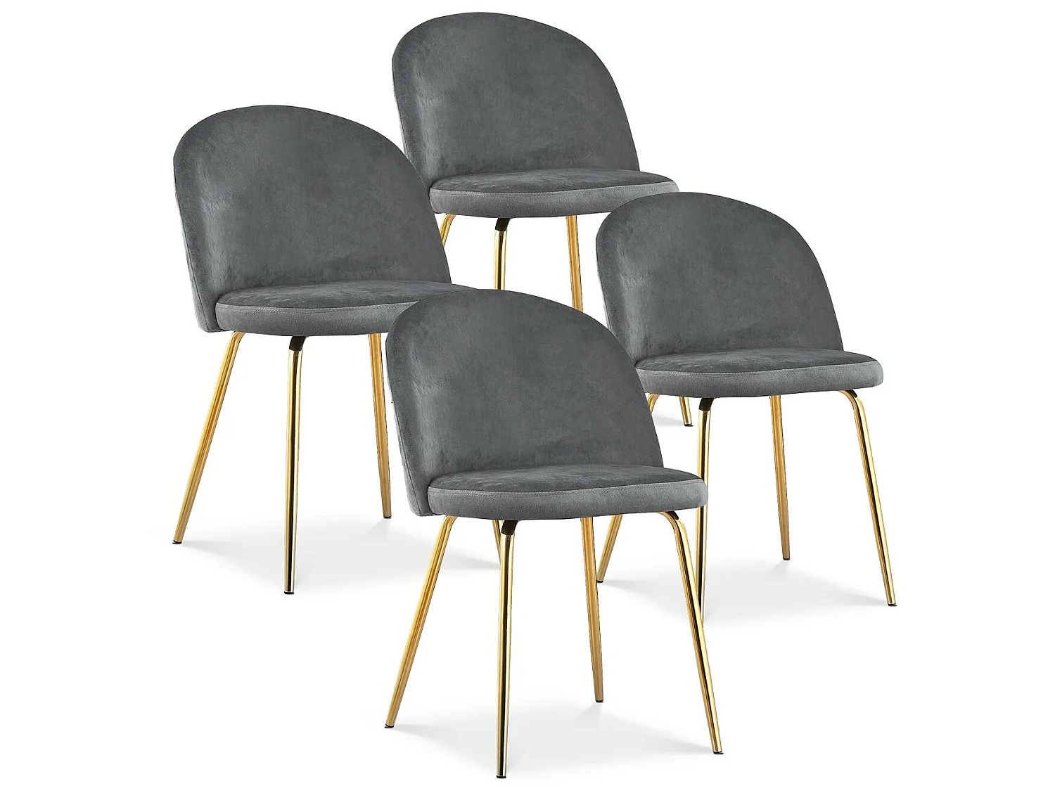 Lot de 4 chaises Cecilia Velours Gris pieds or