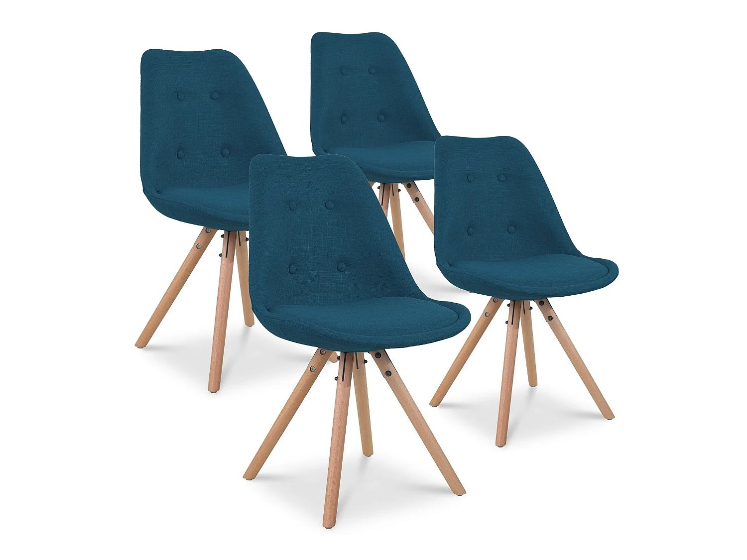 Lot de 4 chaises scandinaves Frida tissu bleu canard