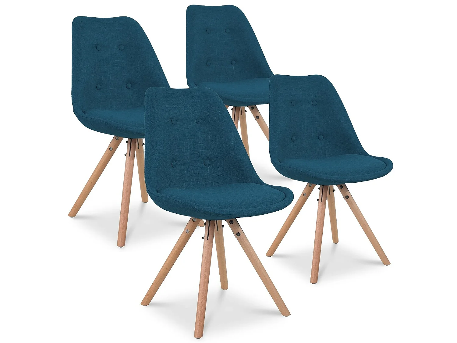 Lot de 4 chaises scandinaves Frida tissu bleu canard