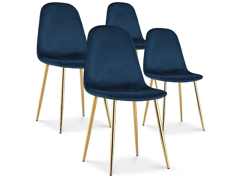 Lot de 4 chaises Bali velours bleu pieds or