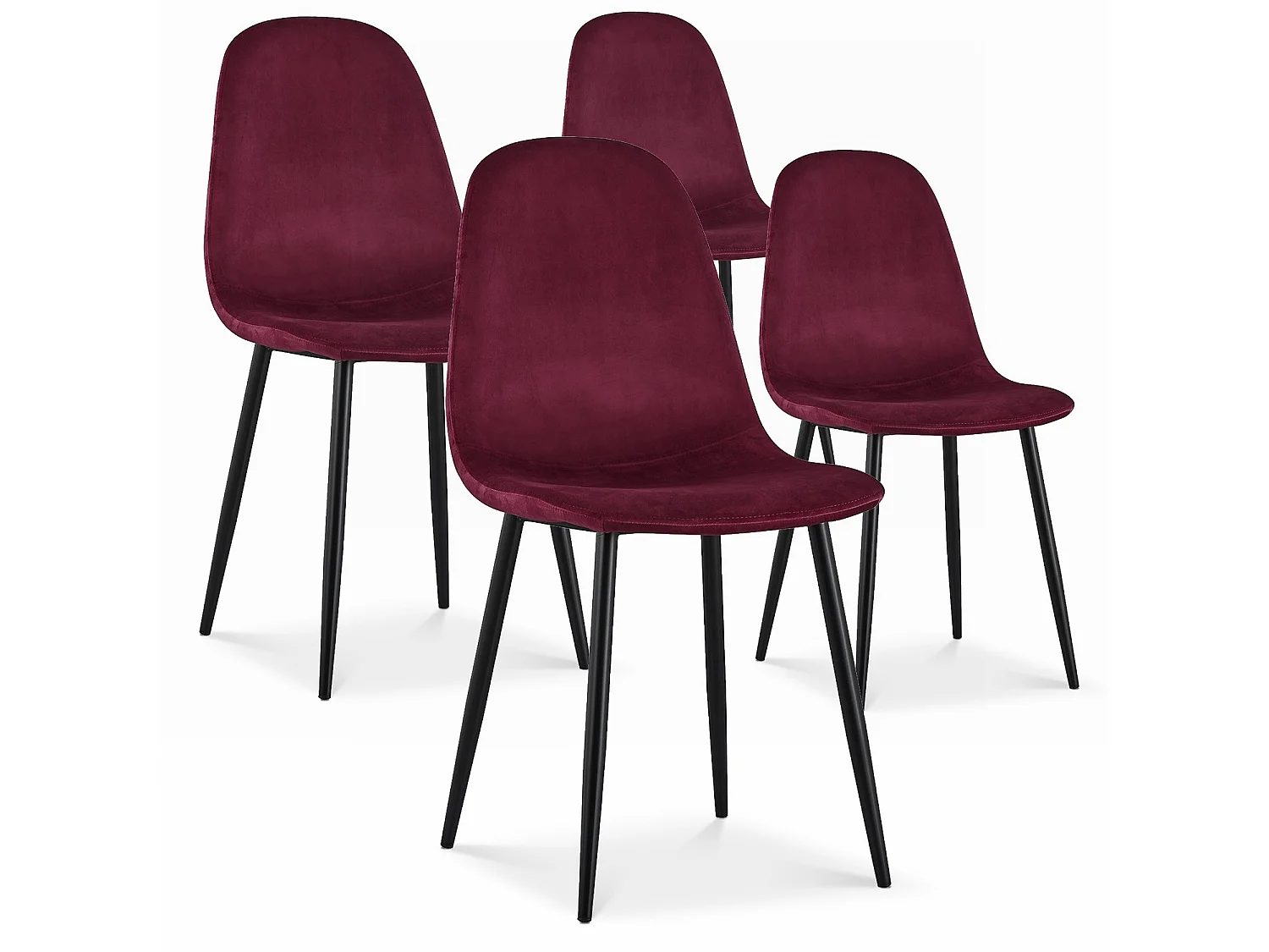 Lot de 4 chaises Bali velours rouge pieds noir