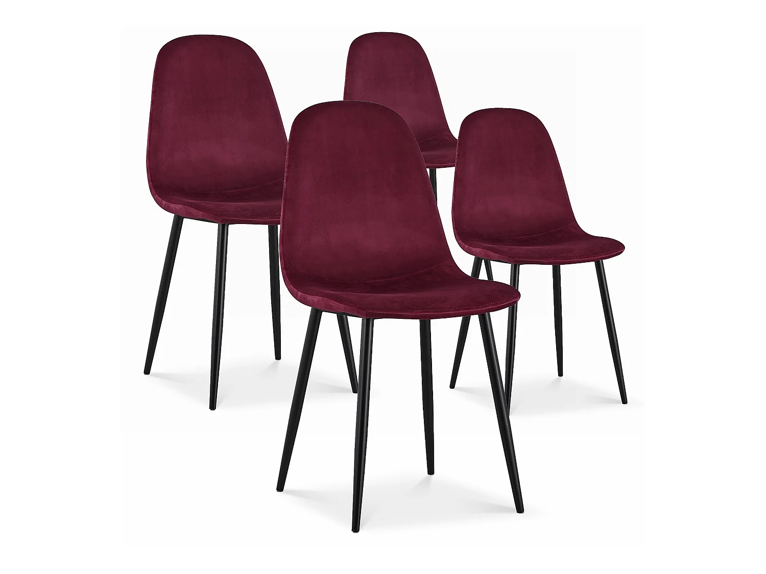 Lot de 4 chaises Bali velours rouge pieds noir