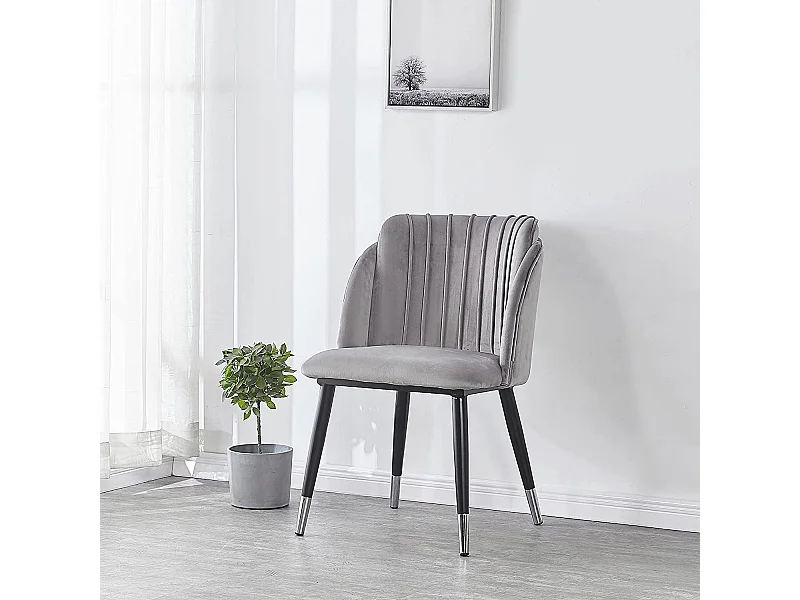 MILANO - Chaise de Salle à Manger en Velours - Style Vintage - Gris