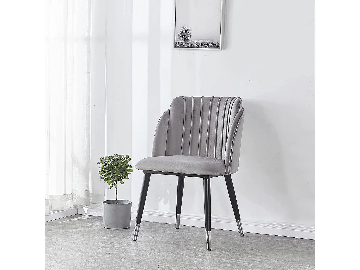 MILANO - Chaise de Salle à Manger en Velours - Style Vintage - Gris