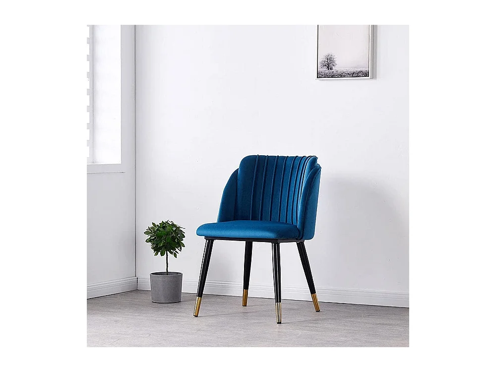 MILANO - Chaise de Salle à Manger en Velours - Style Vintage - Bleu