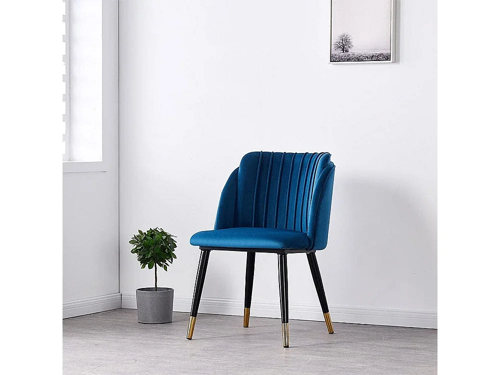 MILANO - Chaise de Salle à Manger en Velours - Style Vintage - Bleu