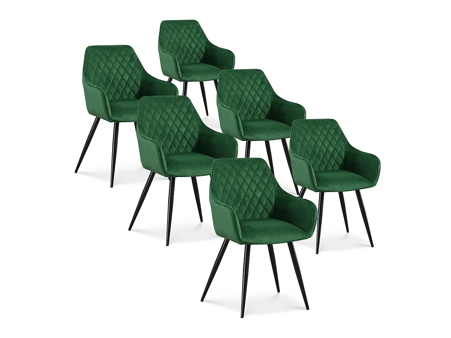 Lot de 6 chaises Victoria en velours vert pieds noir