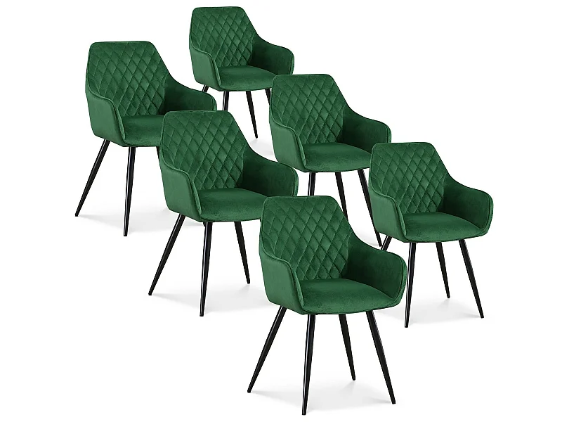 Lot de 6 chaises Victoria en velours vert pieds noir