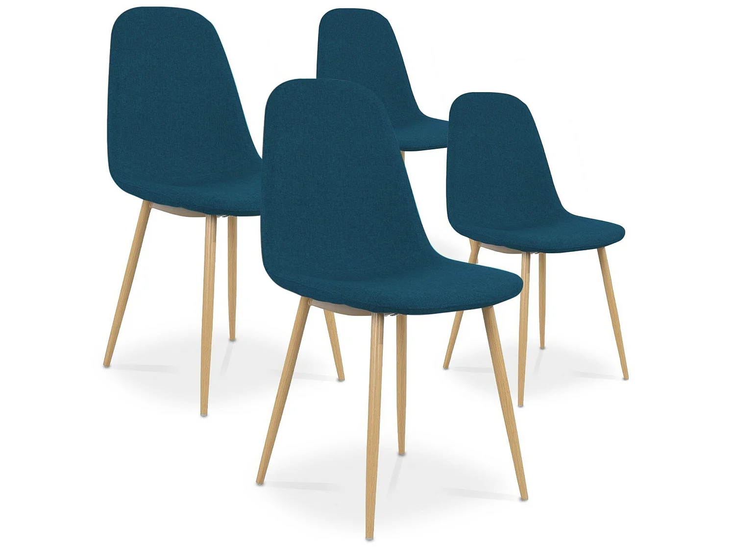 Lot de 4 chaises scandinaves Bali tissu bleu canard