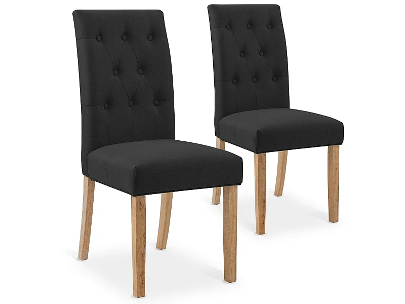 Lot de 2 chaises capitonnées Gaya tissu noir