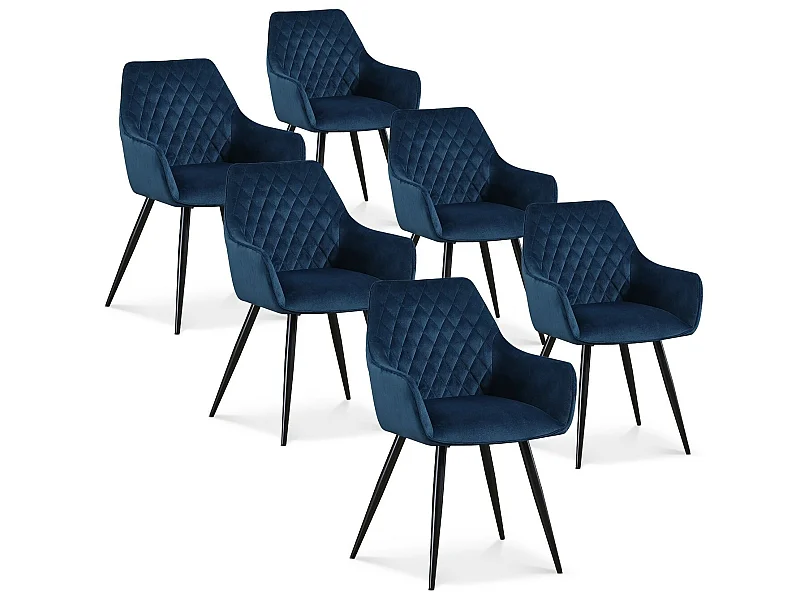 Lot de 6 chaises Victoria en velours bleu pieds noir