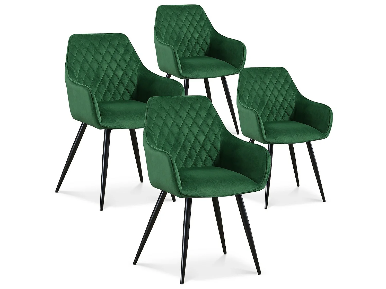 Lot de 4 chaises Victoria en velours vert pieds noir