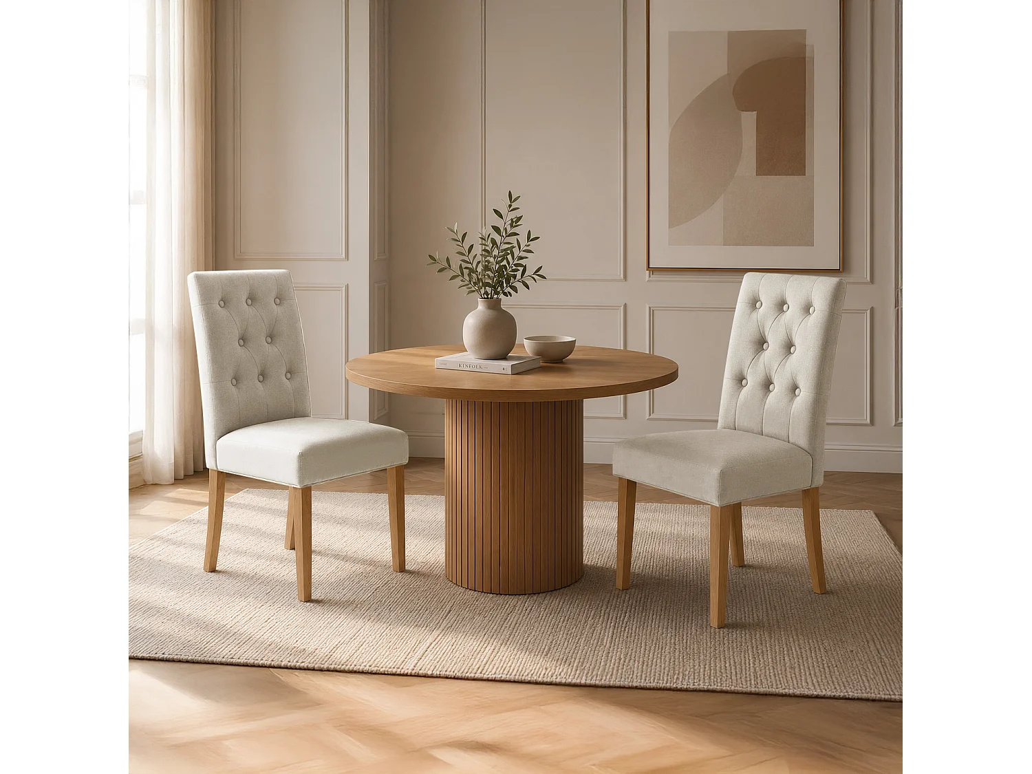Lot de 2 chaises capitonnées Gaya tissu beige