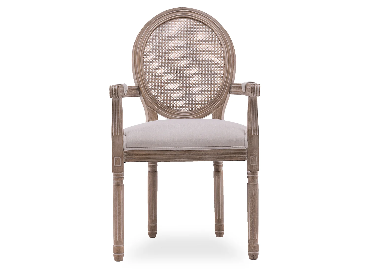 Fauteuil médaillon Louis XVI cannage rotin tissu beige