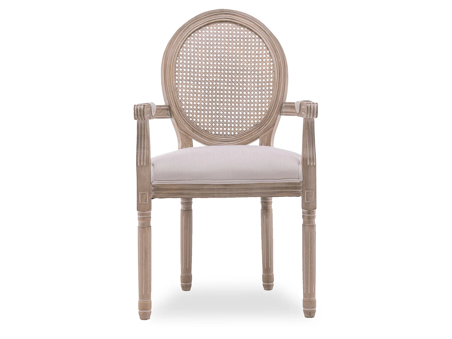 Fauteuil médaillon Louis XVI cannage rotin tissu beige