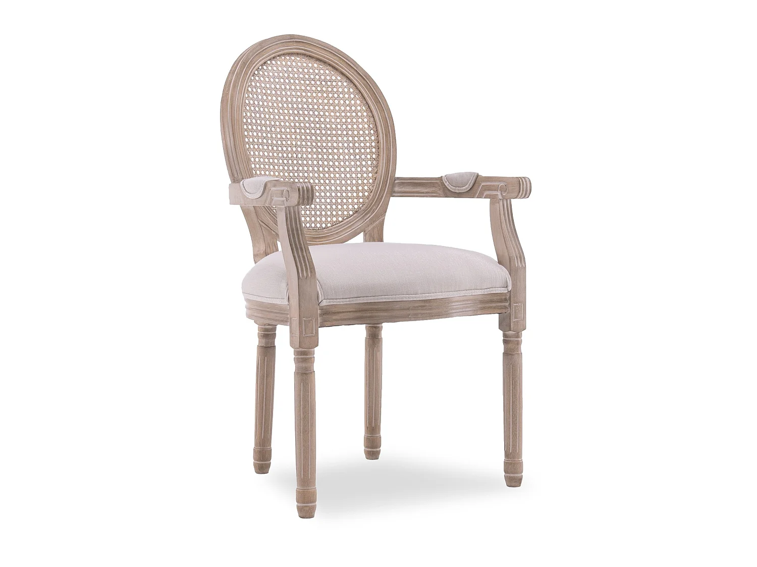 Fauteuil médaillon Louis XVI cannage rotin tissu beige