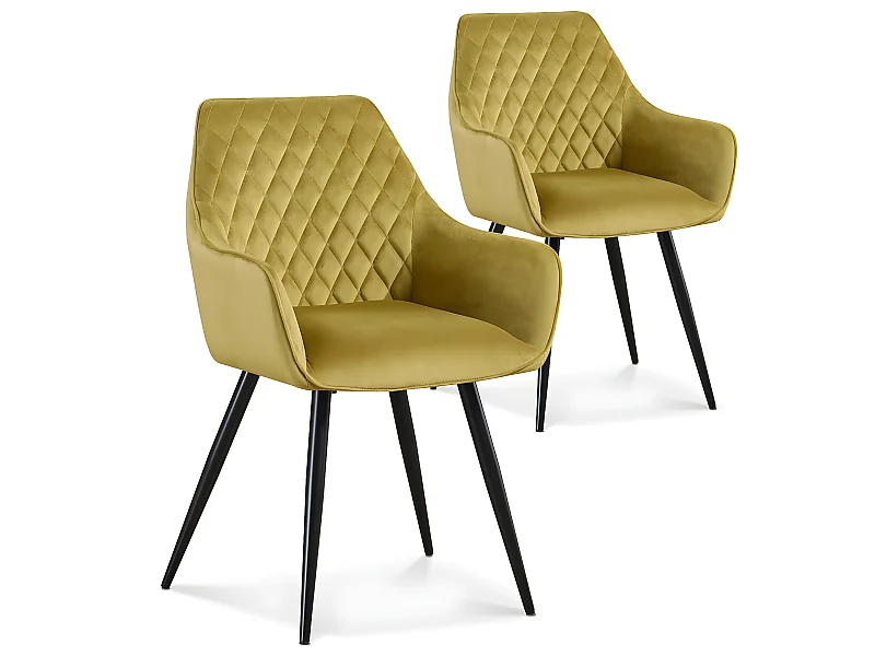 Lot de 2 chaises Victoria en velours jaune moutarde pieds noir