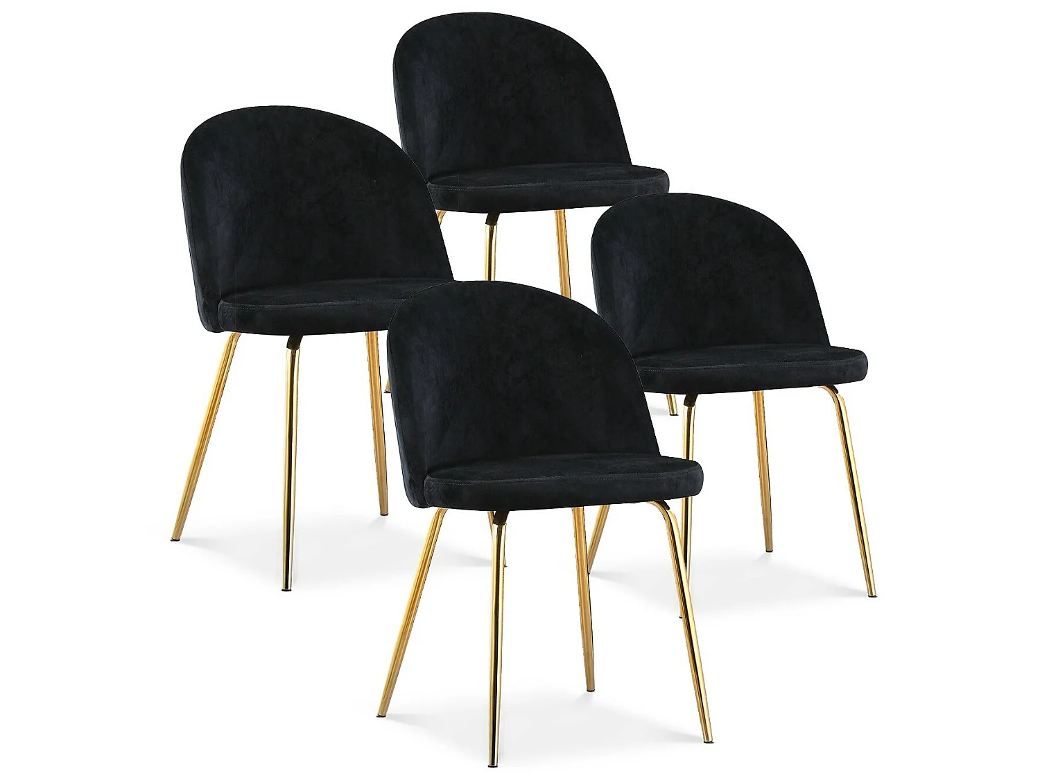 Lot de 4 chaises Cecilia Velours Noir pieds or