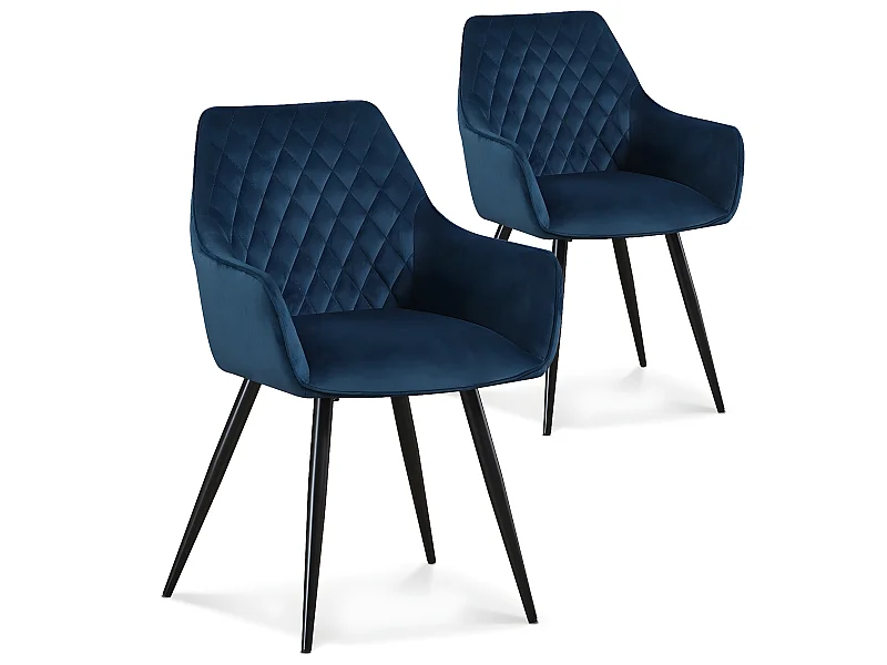 Lot de 2 chaises Victoria en velours bleu pieds noir