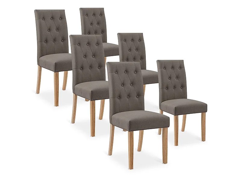 Lot de 6 chaises capitonnées Gaya tissu taupe