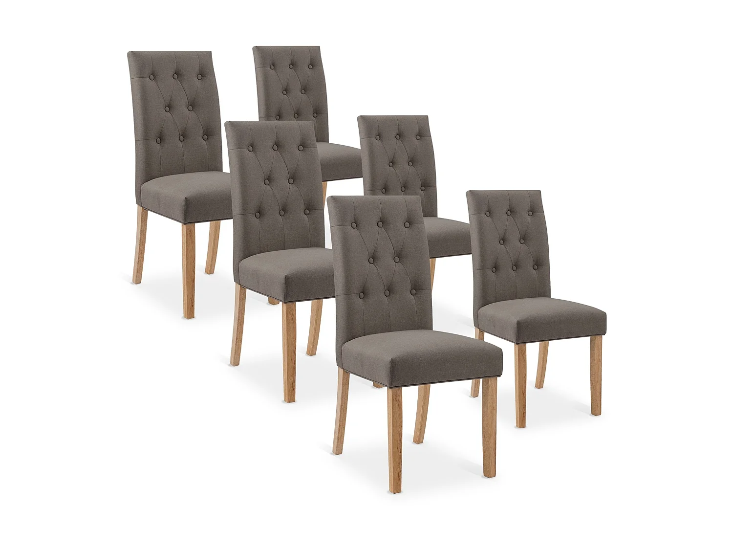 Lot de 6 chaises capitonnées Gaya tissu taupe