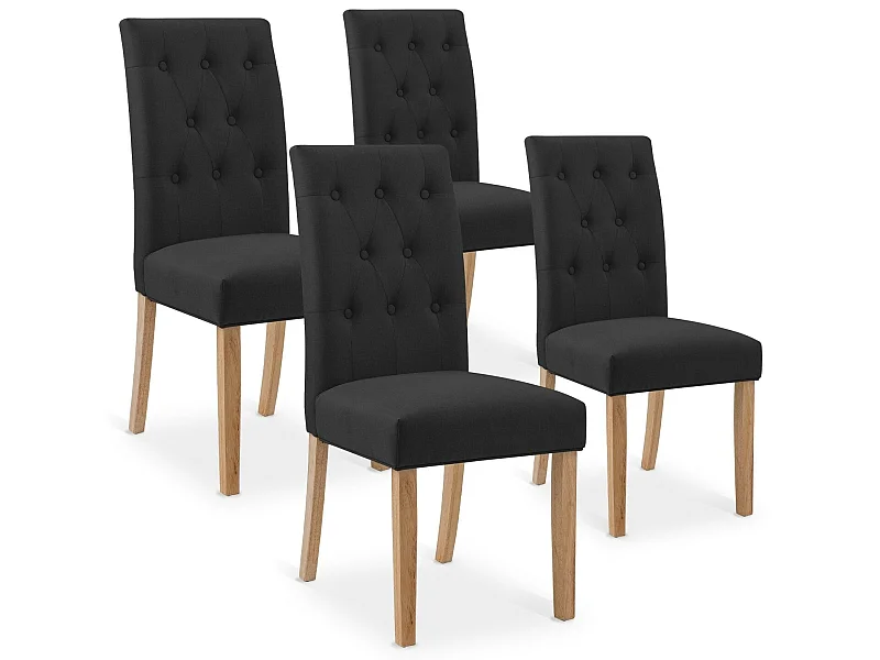 Lot de 4 chaises capitonnées Gaya tissu noir