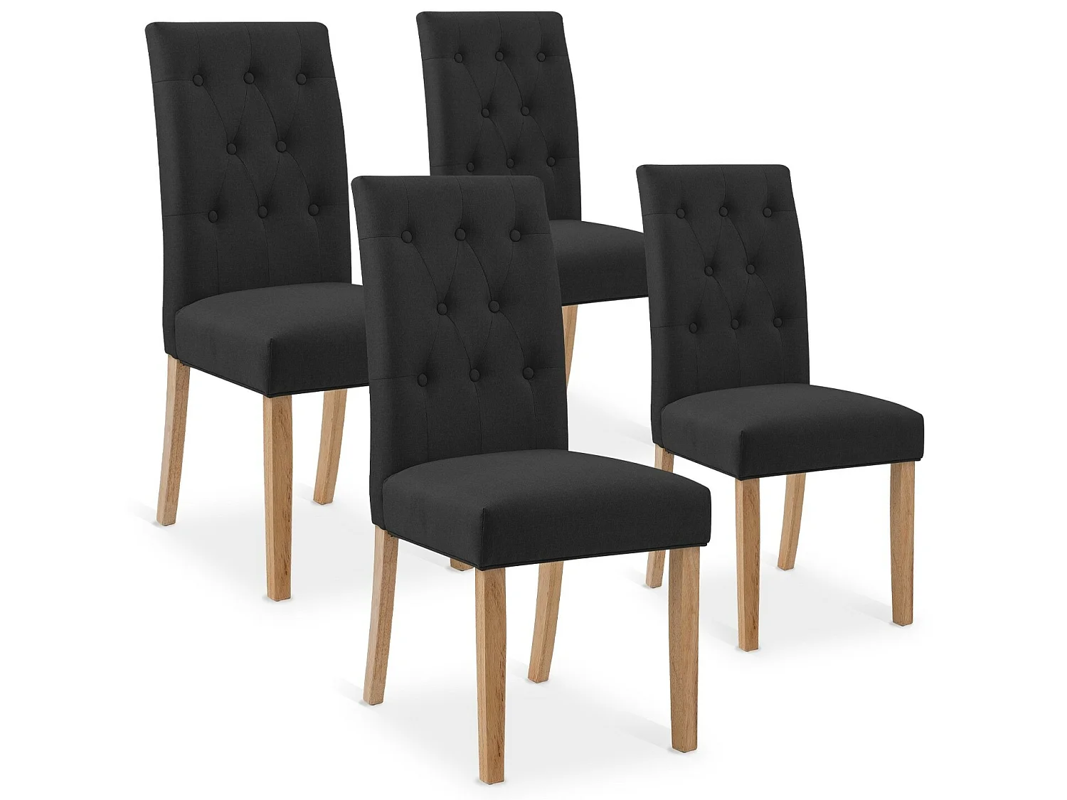Lot de 4 chaises capitonnées Gaya tissu noir