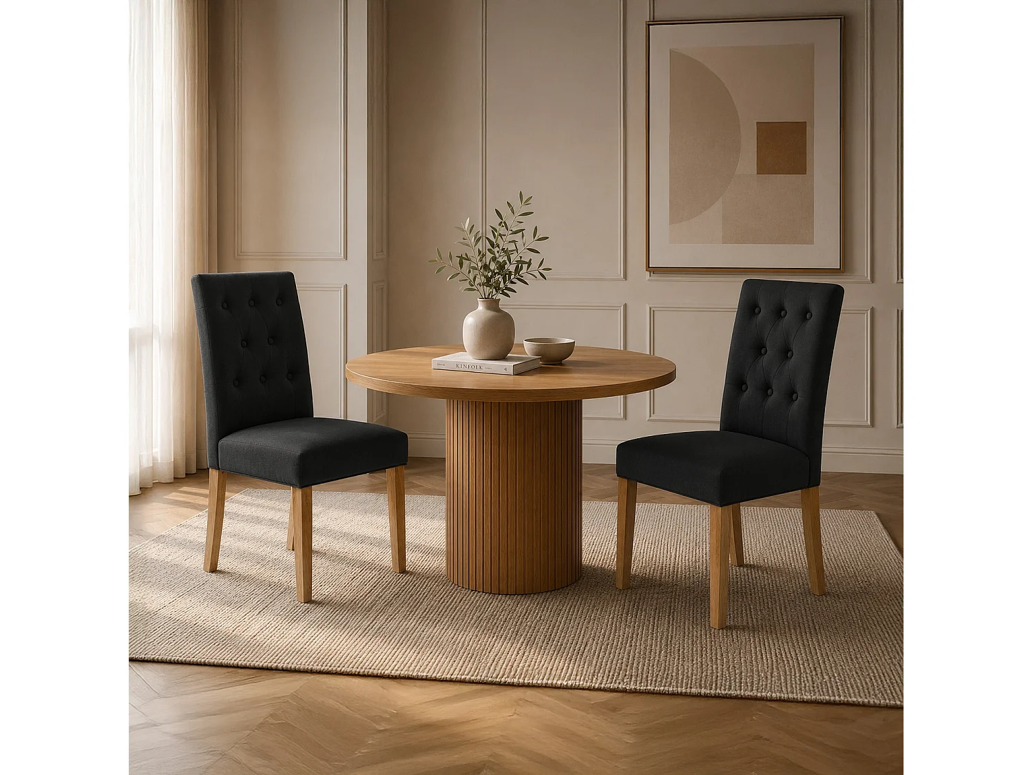 Lot de 4 chaises capitonnées Gaya tissu noir