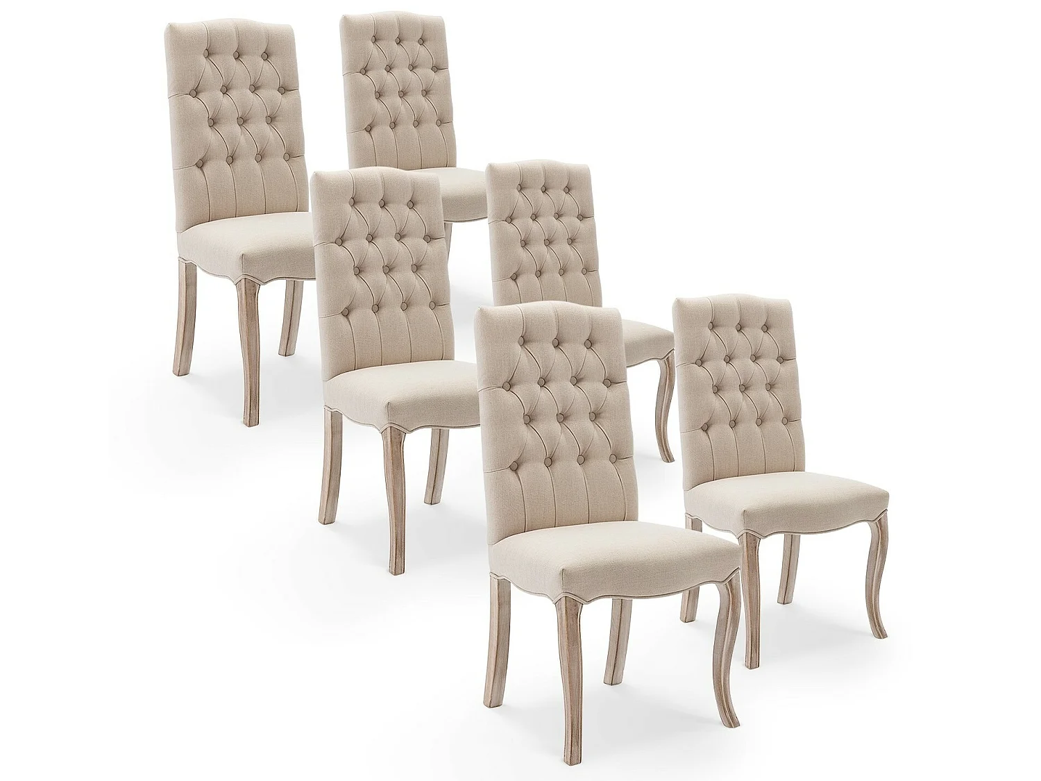 Lot de 6 chaises capitonnées Jade tissu beige