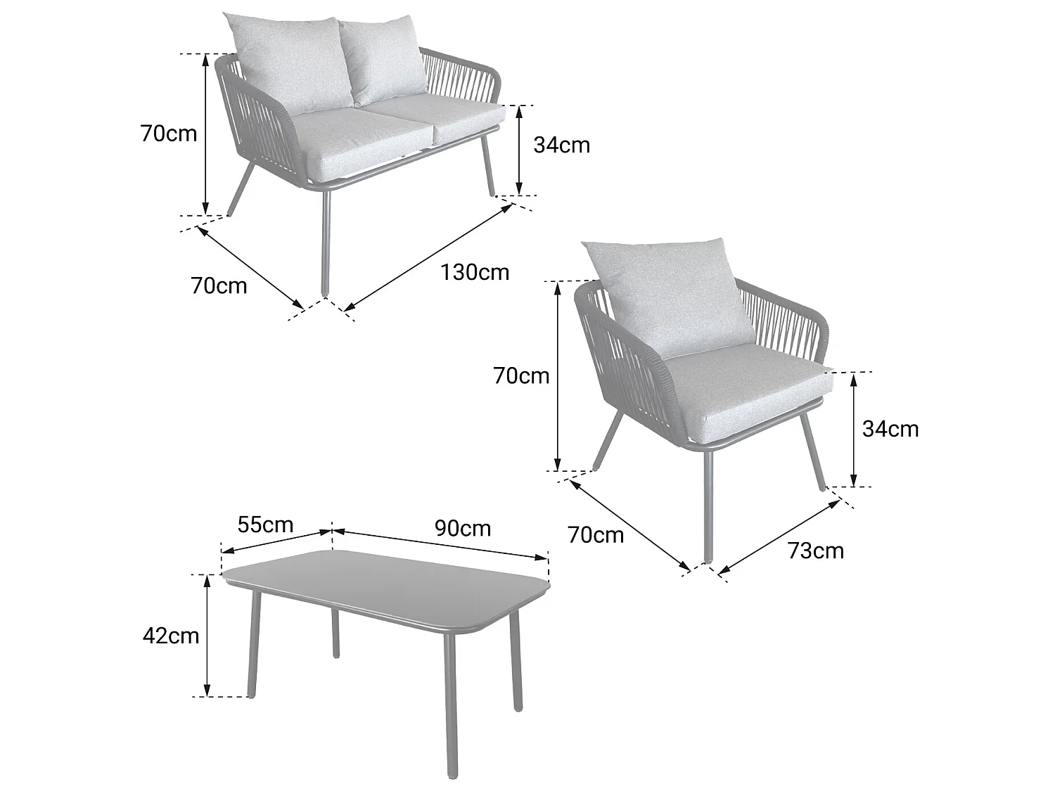 Set di mobili da giardino in corda OUVÉA grigio chiaro - 4 posti a sedere