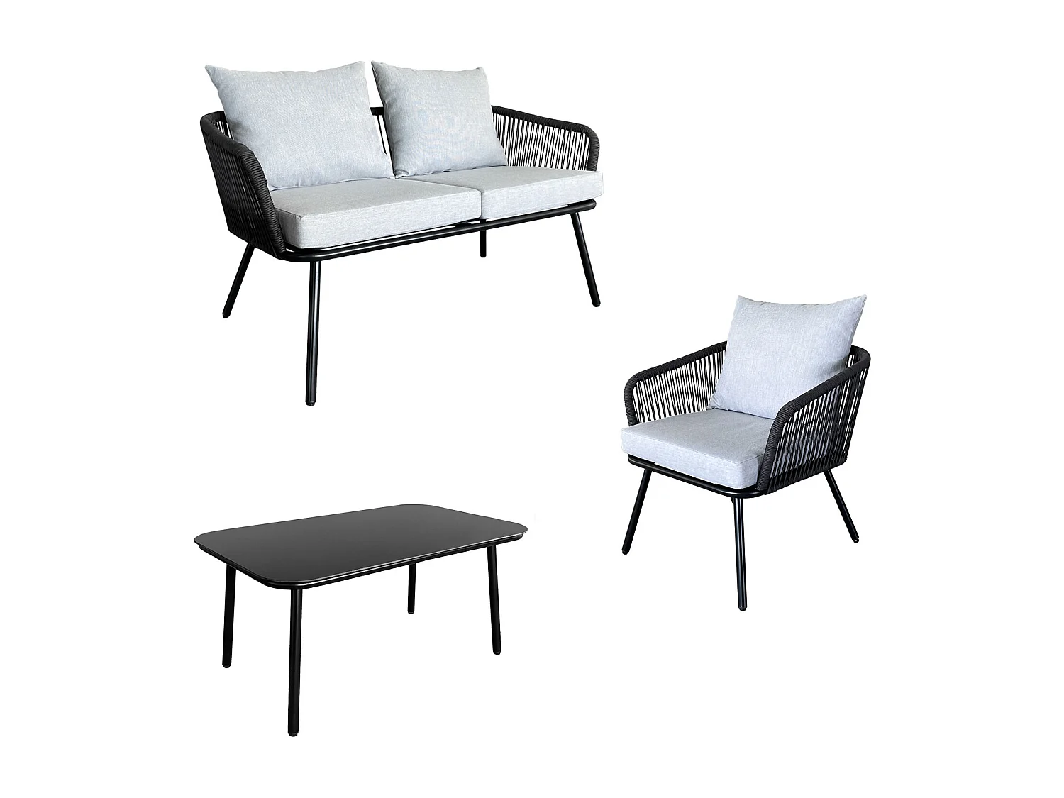 Conjunto de móveis de corda OUVÉA cinzento claro para jardim - 4 lugares