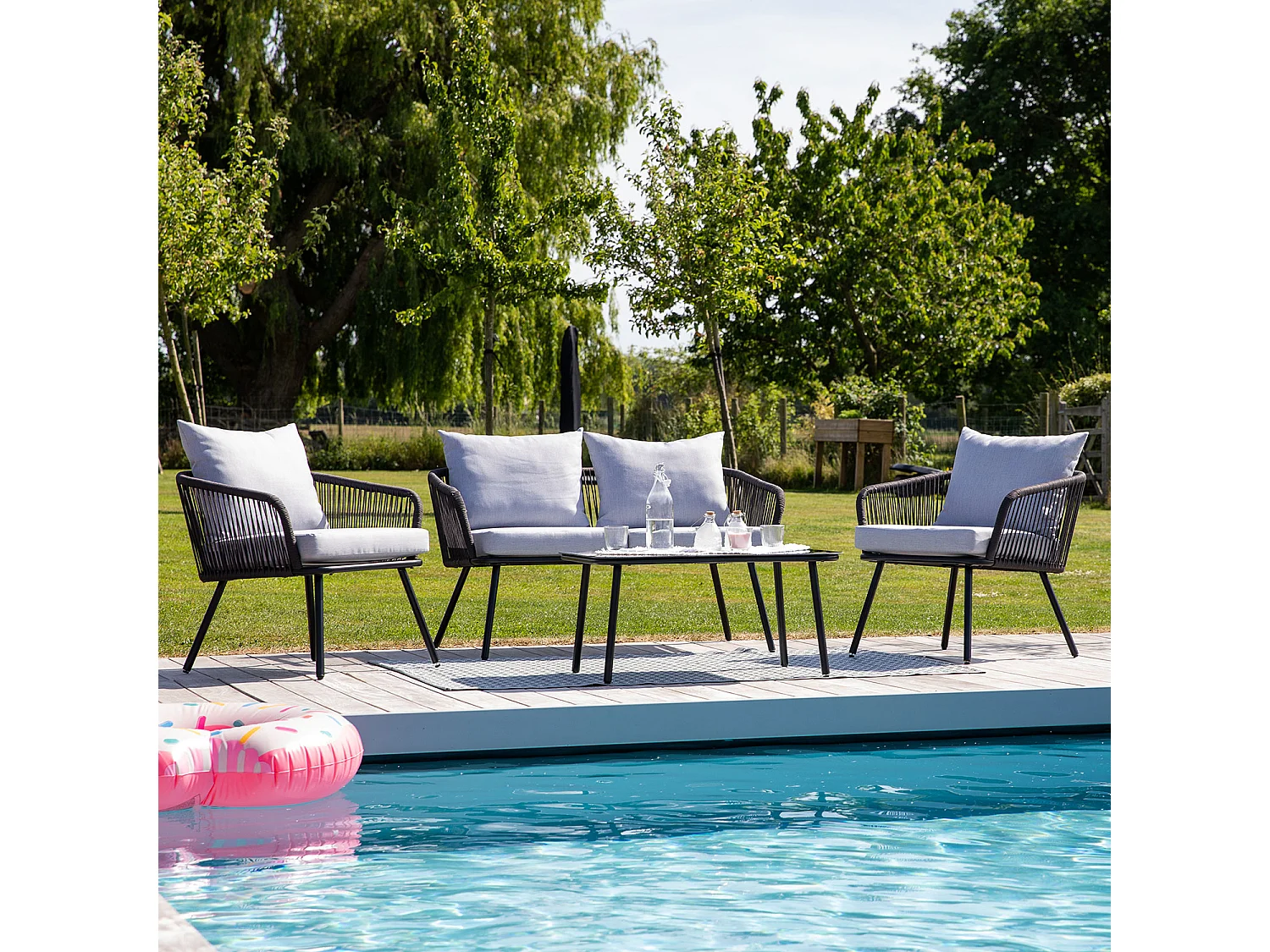 Salon de jardin en corde OUVÉA gris clair - 4 places - HAPPY GARDEN