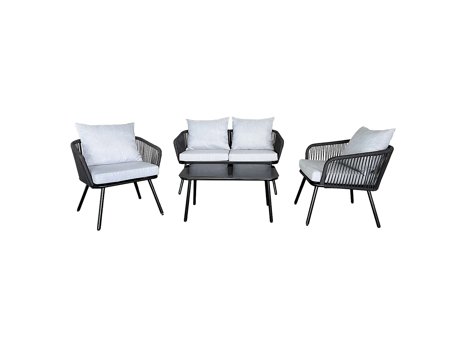 Conjunto de móveis de corda OUVÉA cinzento claro para jardim - 4 lugares