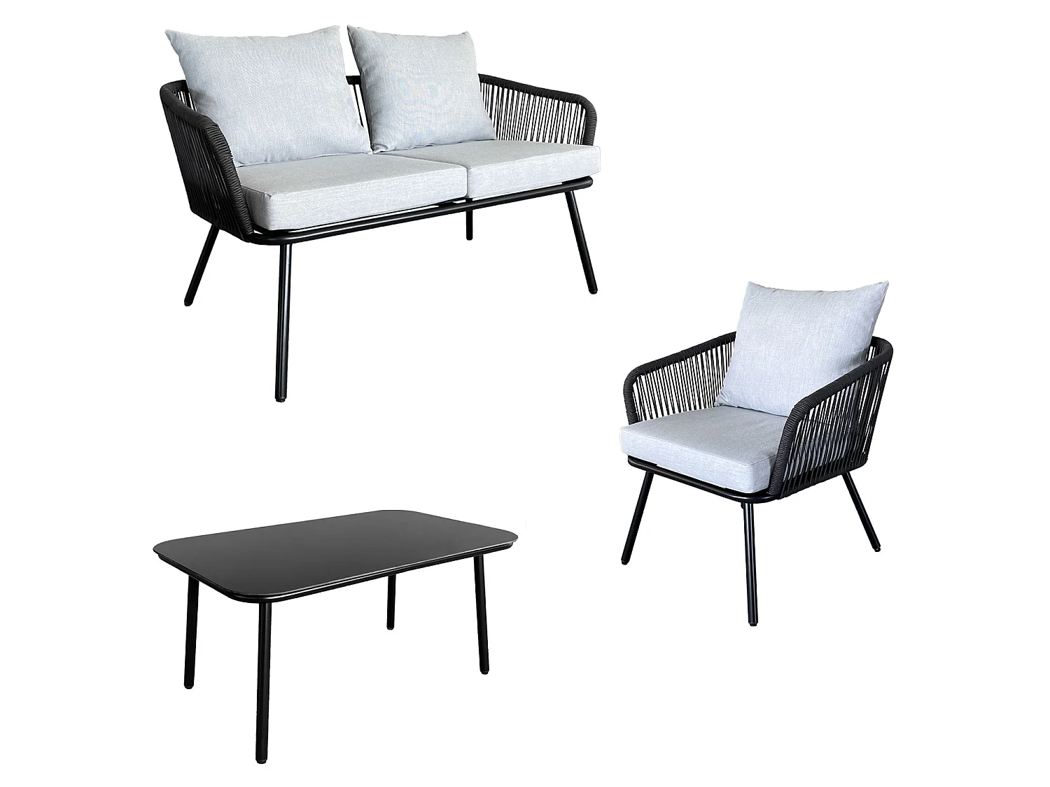 Conjunto de móveis de corda OUVÉA cinzento claro para jardim - 4 lugares