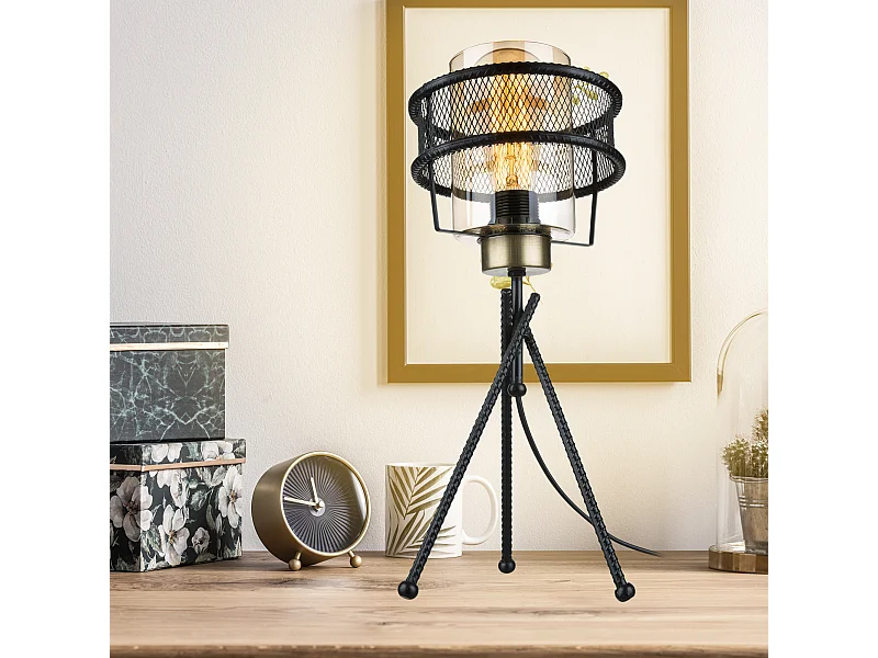 Lampe de bureau Burton en métal et verre 41,5 cm E27 noir [lux.pro]