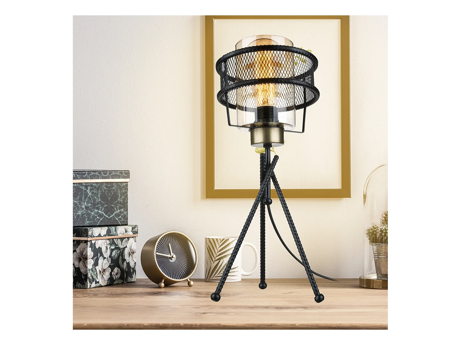 Lampe de bureau Burton en métal et verre 41,5 cm E27 noir [lux.pro]
