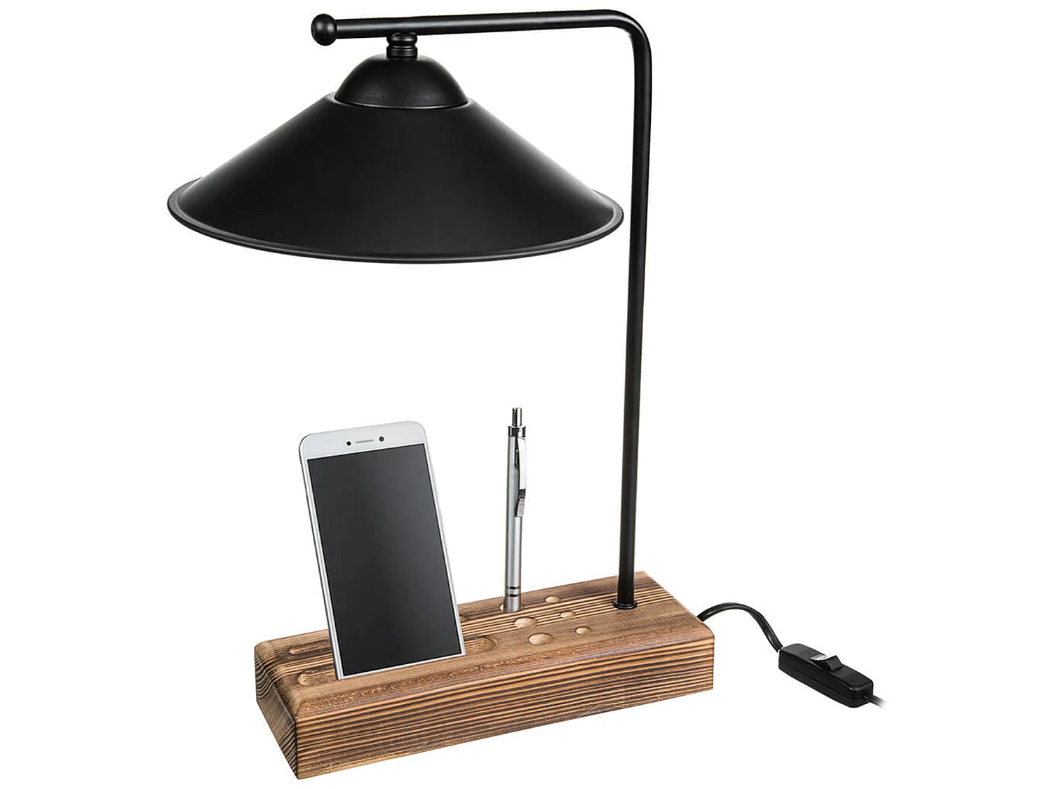Lampe de bureau Folkestone en bois métal ABS 38 cm E27 noir / bois [lux.pro]