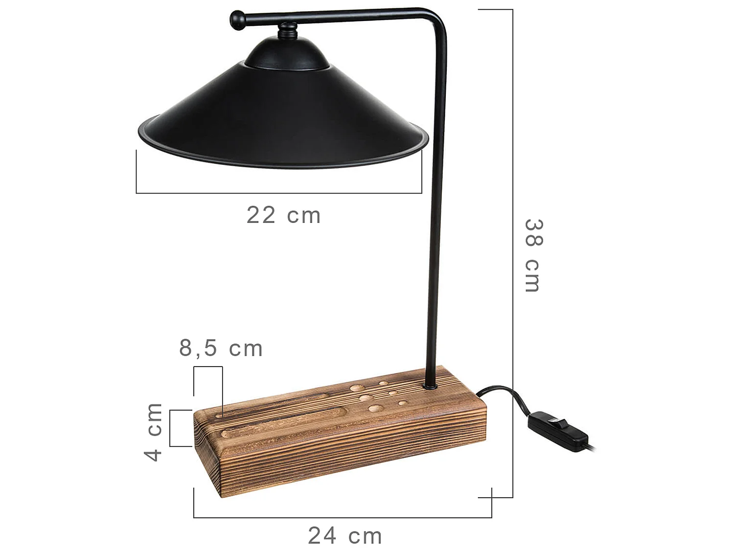 Lampe de bureau Folkestone en bois métal ABS 38 cm E27 noir / bois [lux.pro]