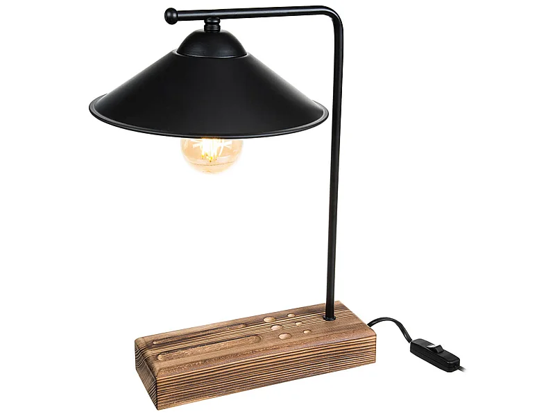 Lampe de bureau Folkestone en bois métal ABS 38 cm E27 noir / bois [lux.pro]