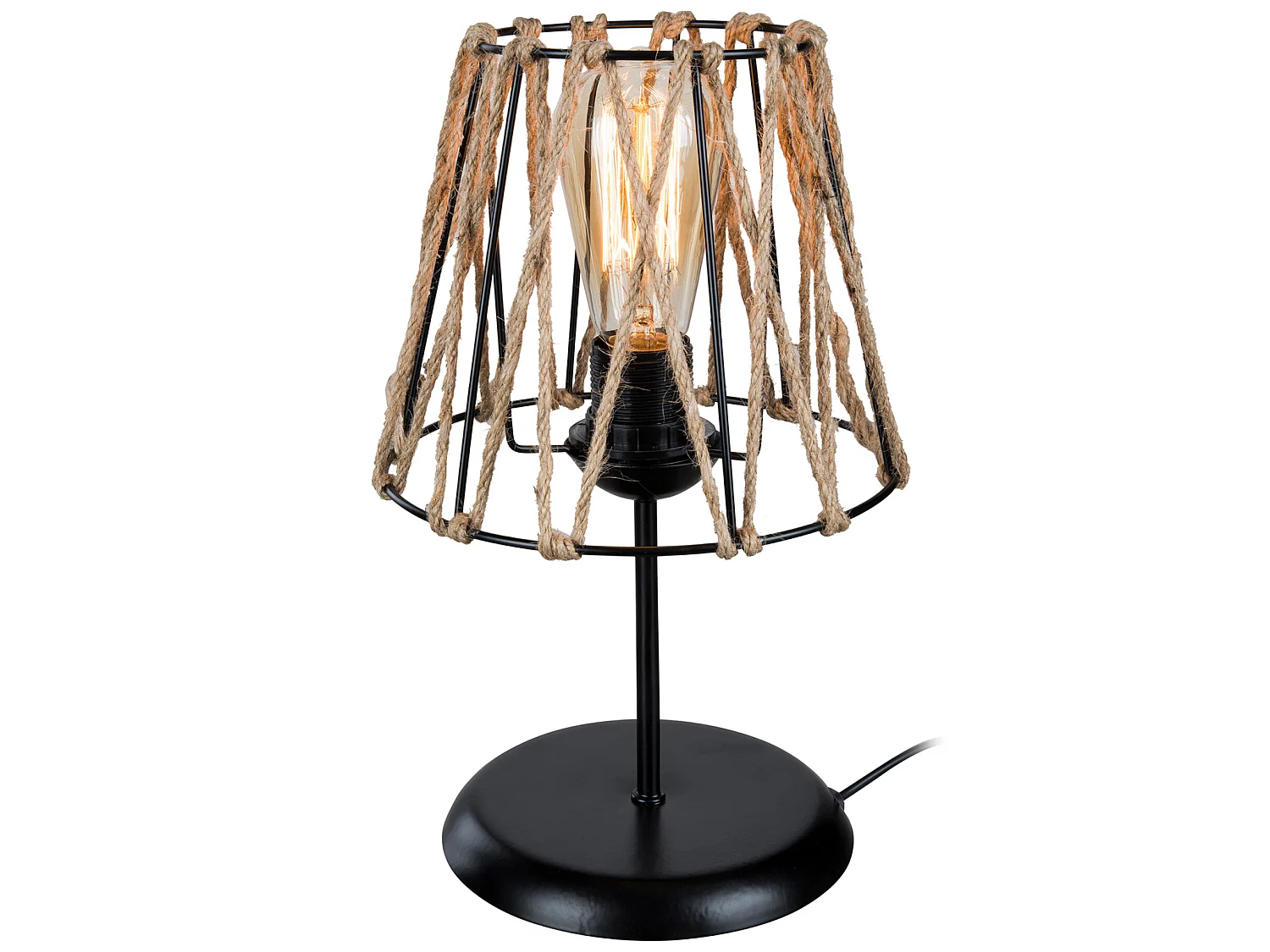 Lampe de bureau Esher en métal et corde de jute 33 cm E27 noir / naturel [lux.pro]