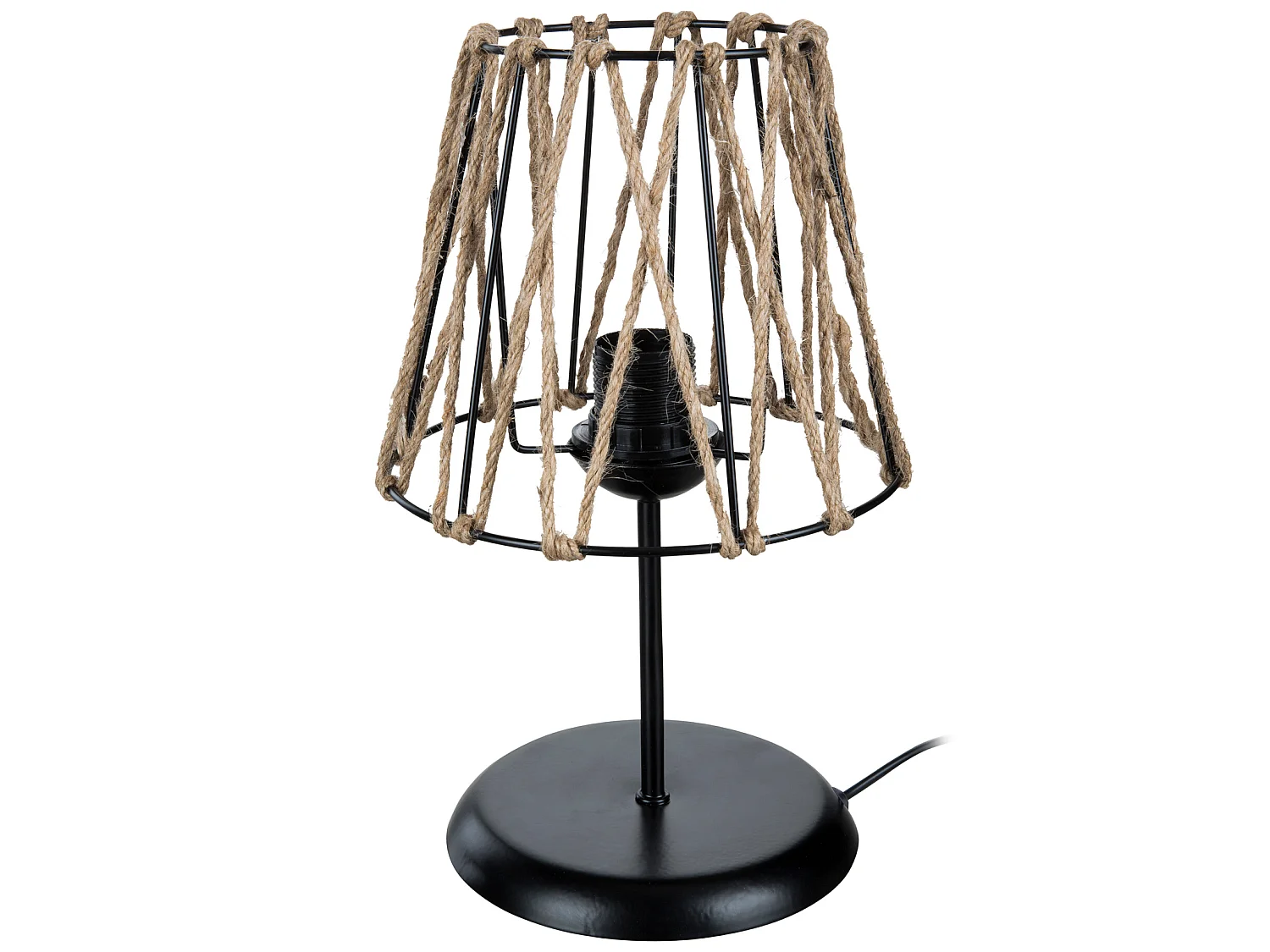 Lampe de bureau Esher en métal et corde de jute 33 cm E27 noir / naturel [lux.pro]