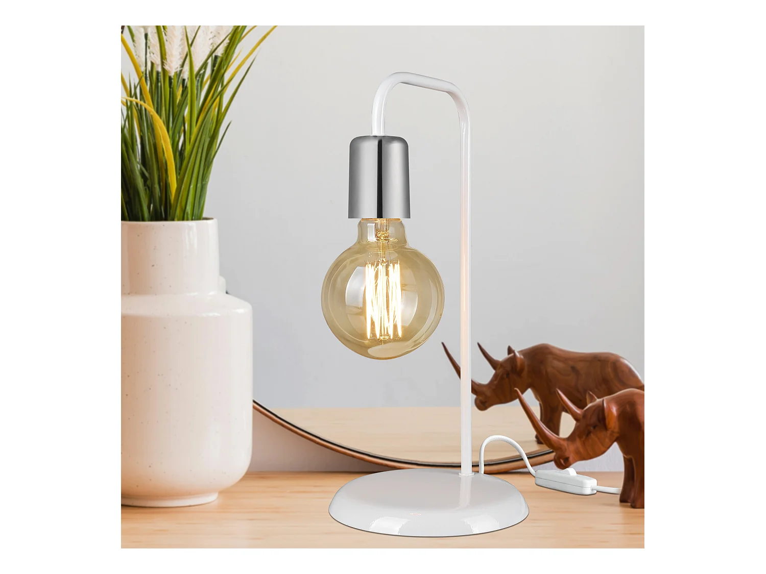 Lampe de bureau Lancaster en métal 36 cm E27 blanc / chrome [lux.pro]