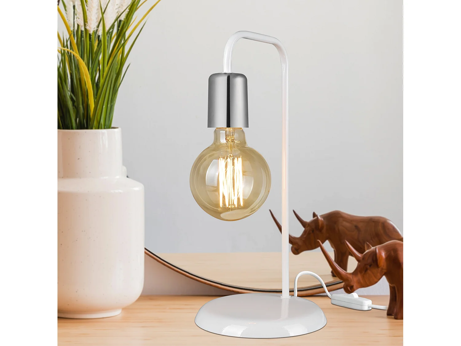 Lampe de bureau Lancaster en métal 36 cm E27 blanc / chrome [lux.pro]