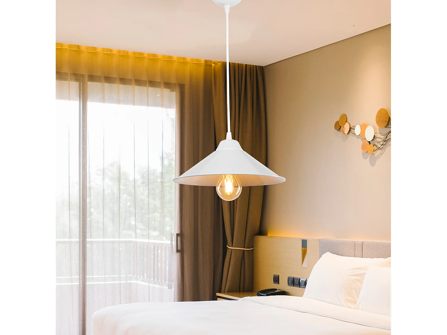 Suspension Hereford en plastique hauteur 48 cm E27 blanc [lux.pro]