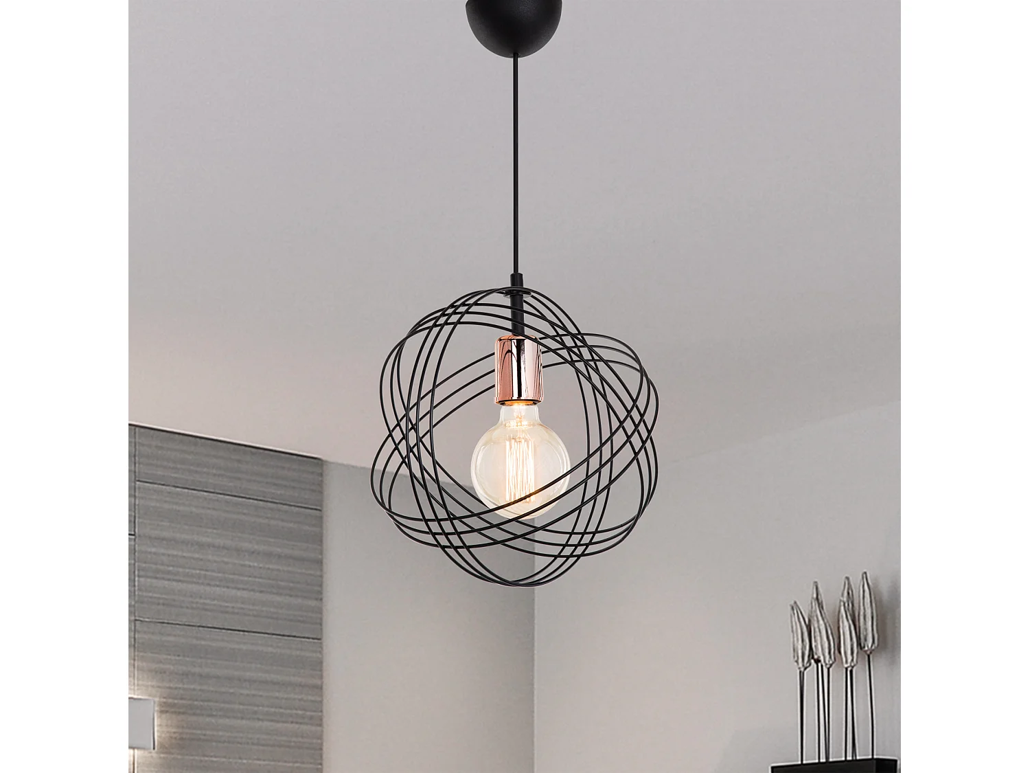Suspension Hove en métal 75 cm E27 noir / cuivre [lux.pro]