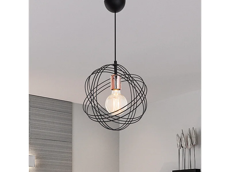 Suspension Hove en métal 75 cm E27 noir / cuivre [lux.pro]