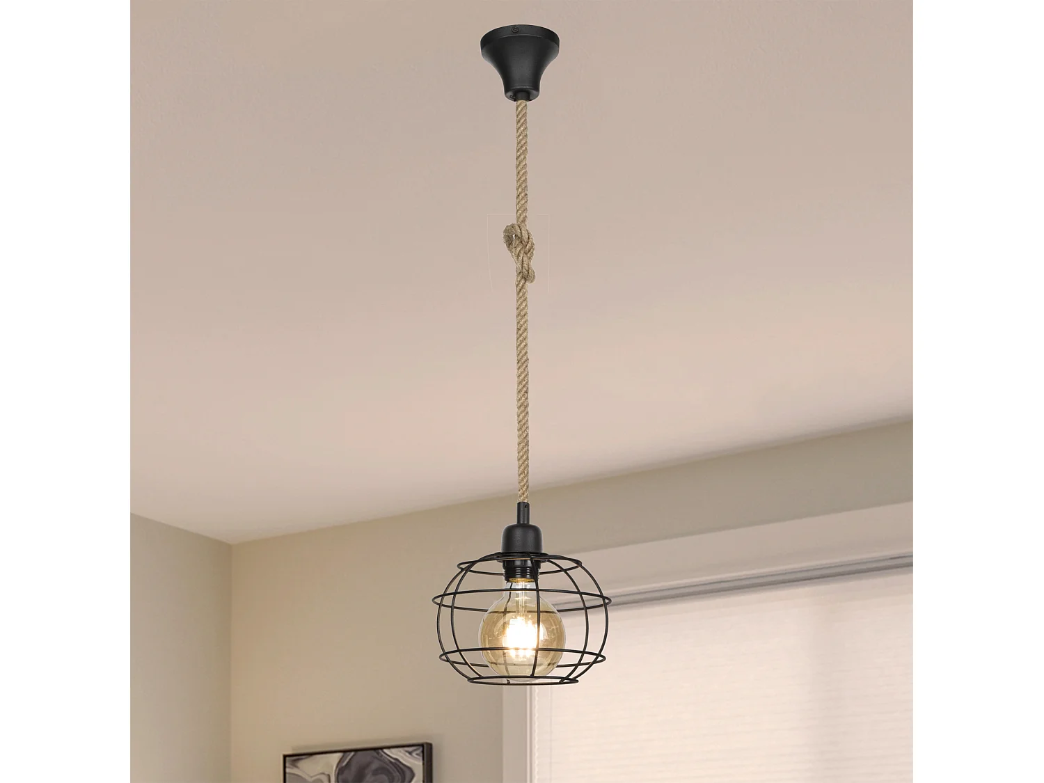 Suspension Altrincham en métal et corde de jute 81,5 cm E27 [lux.pro]
