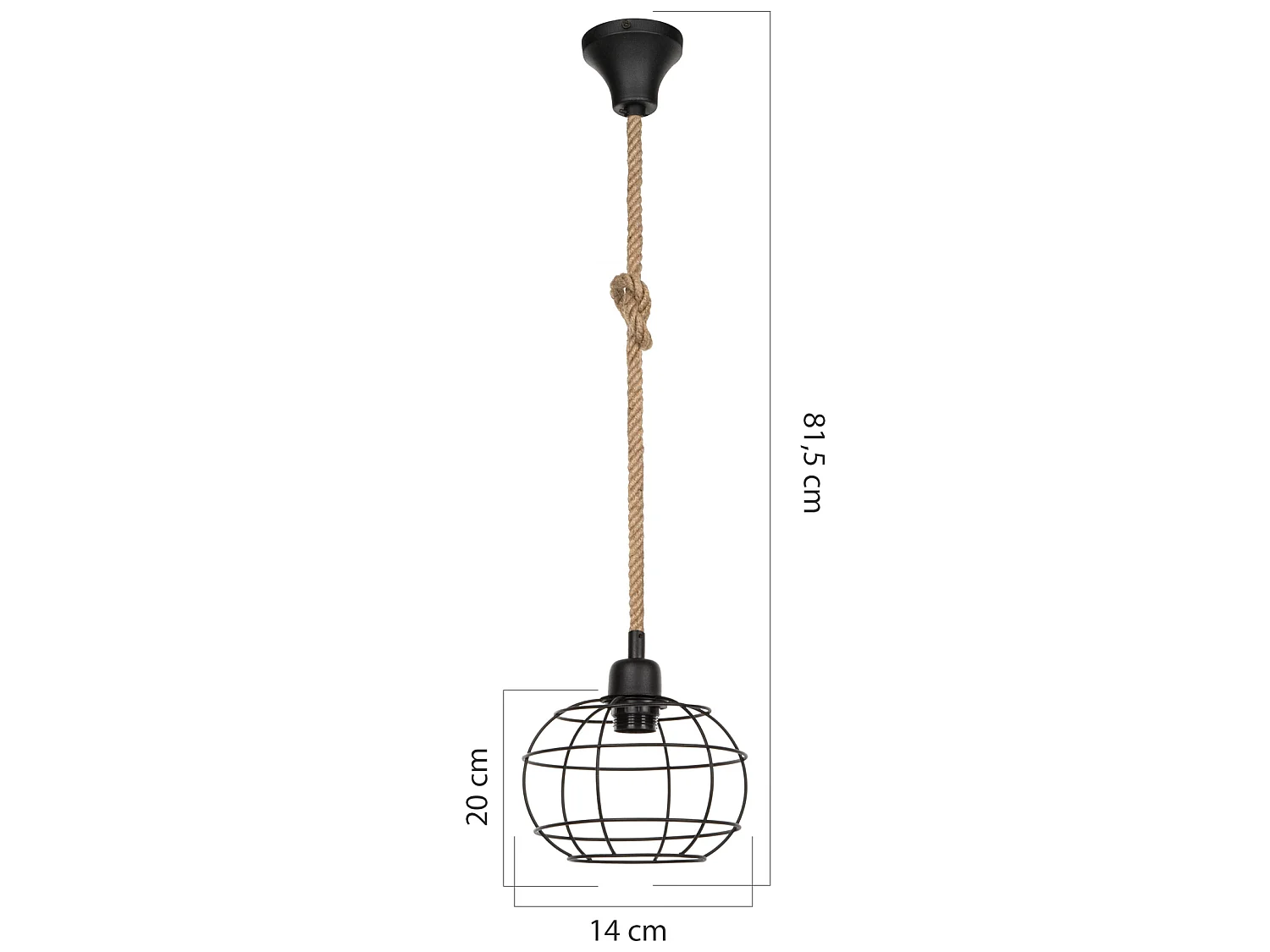 Suspension Altrincham en métal et corde de jute 81,5 cm E27 [lux.pro]