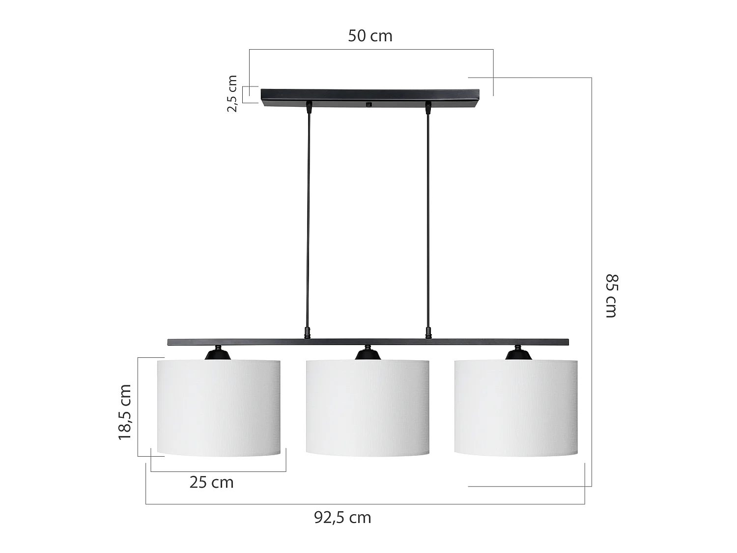 Suspension Horsham 85 x 92,5 cm 3 x E27 noir / blanc [lux.pro]