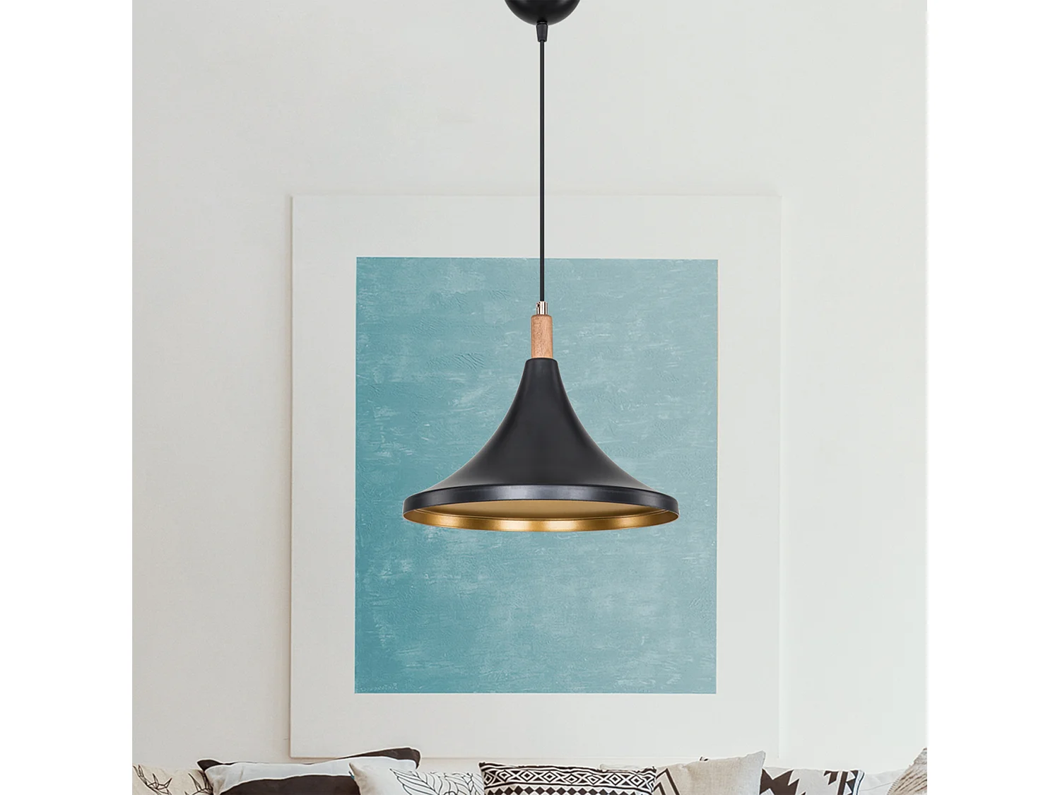 Suspension Hastings en plastique hauteur 80 cm E27 noir / doré [lux.pro]